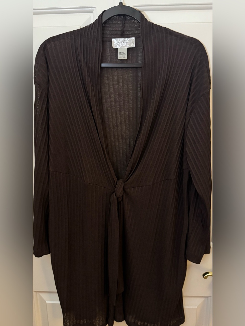 J Valdi Swimsuit Coverup Brown Ribbed Tie-Front 3/4 Sleeves Size XL **NWOT**